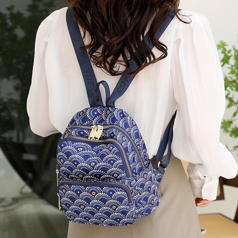 Classic Vintage Pattern Backpack Zipper Casual Storage Rucksack Women's