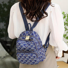 Classic Vintage Pattern Backpack Zipper Casual Storage Rucksack Women's