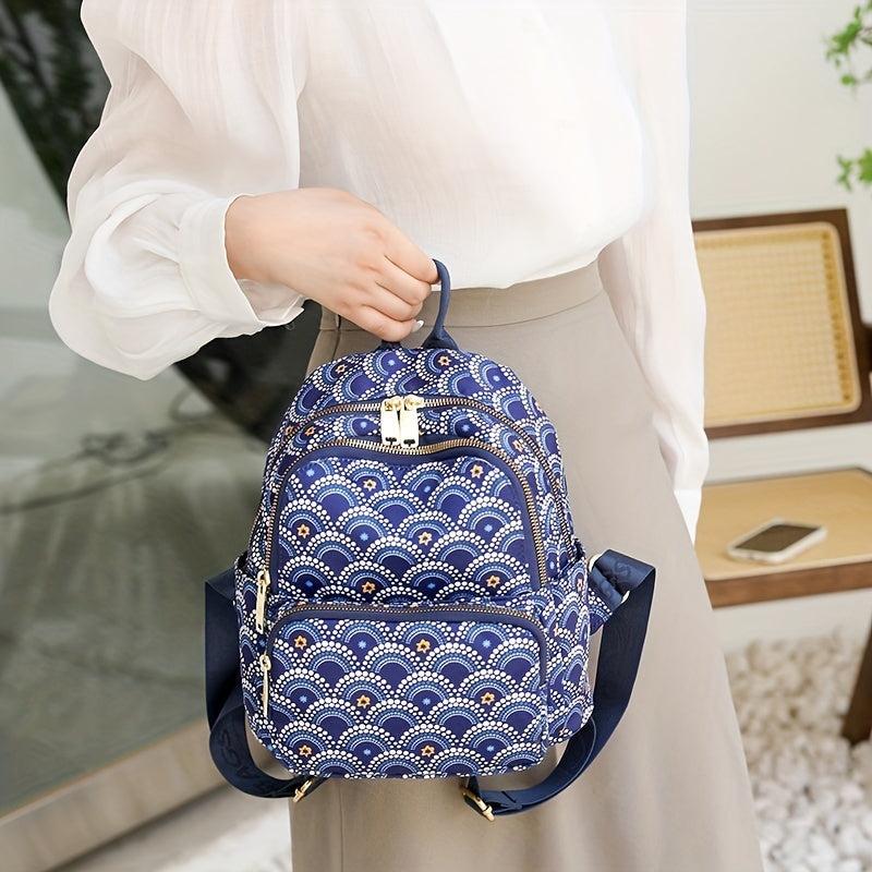 Classic Vintage Pattern Backpack Zipper Casual Storage Rucksack Women's