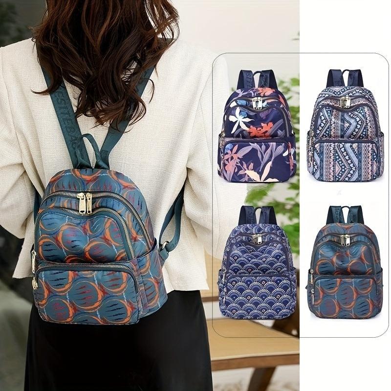 Classic Vintage Pattern Backpack Zipper Casual Storage Rucksack Women's