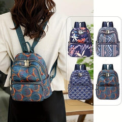 Classic Vintage Pattern Backpack Zipper Casual Storage Rucksack Women's