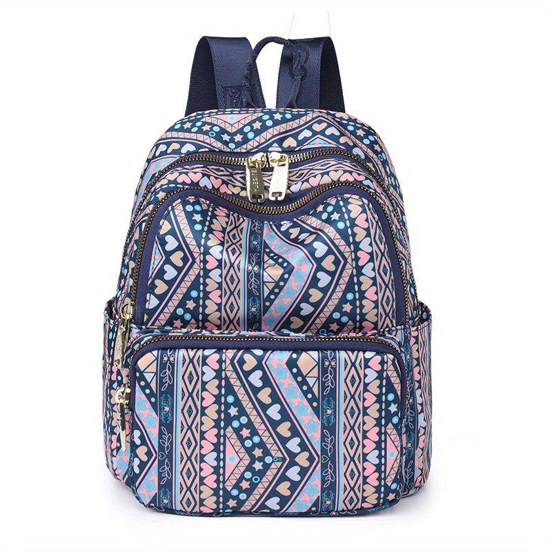 Classic Vintage Pattern Backpack Zipper Casual Storage Rucksack Women's