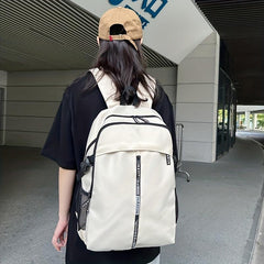 Letter Zipper Front Backpack Casual Nylon School Bag Large Capacity