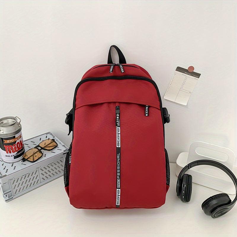 Letter Zipper Front Backpack Casual Nylon School Bag Large Capacity