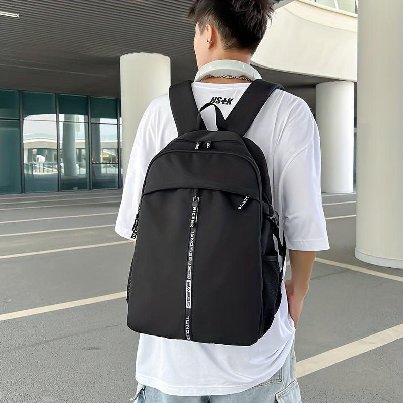 Letter Zipper Front Backpack Casual Nylon School Bag Large Capacity