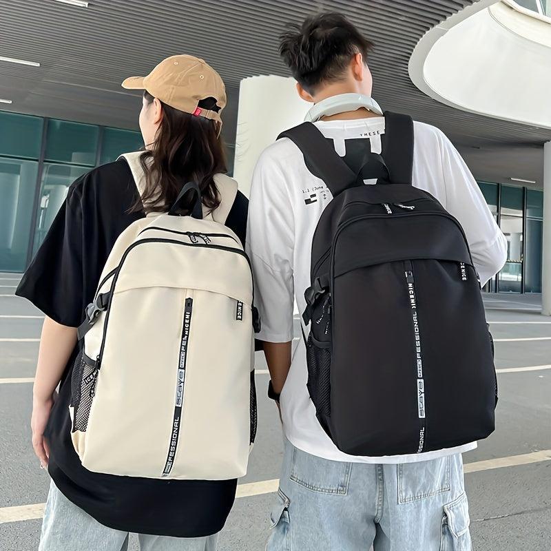 Letter Zipper Front Backpack Casual Nylon School Bag Large Capacity