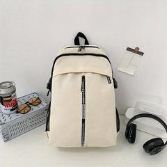 Letter Zipper Front Backpack Casual Nylon School Bag Large Capacity