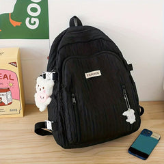 Large Capacity Casual Backpack Solid Zipper Knapsack Travel Schoolbag