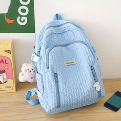 Large Capacity Casual Backpack Solid Zipper Knapsack Travel Schoolbag