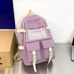 Letter Patch Decor Flap Backpack Preppy Style School Bag