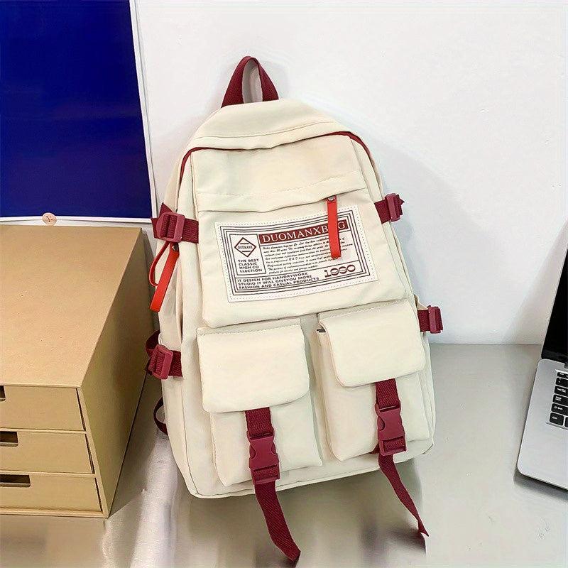 Letter Patch Decor Flap Backpack Preppy Style School Bag