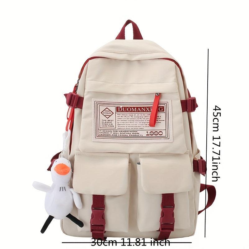 Letter Patch Decor Flap Backpack Preppy Style School Bag