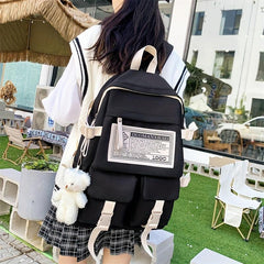 Letter Patch Decor Flap Backpack Preppy Style School Bag