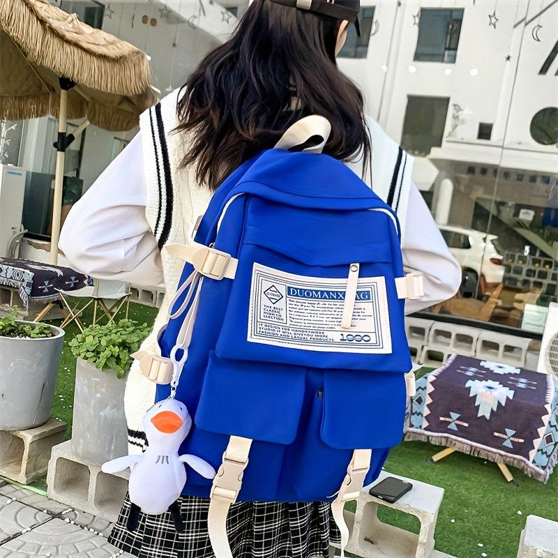Letter Patch Decor Flap Backpack Preppy Style School Bag