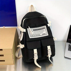 Letter Patch Decor Flap Backpack Preppy Style School Bag