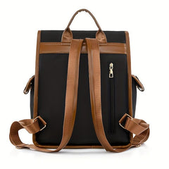 Vintage Contrast Flap Backpack Lightweight School Bag Drawstring Daypack