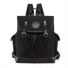 Vintage Contrast Flap Backpack Lightweight School Bag Drawstring Daypack