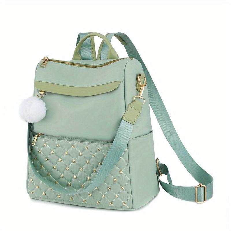 Waterproof Quilted Backpack Casual Nylon Travel Bag With Plush Pendant