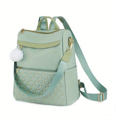 Waterproof Quilted Backpack Casual Nylon Travel Bag With Plush Pendant