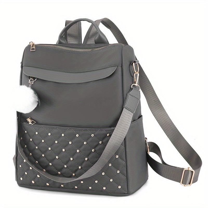 Waterproof Quilted Backpack Casual Nylon Travel Bag With Plush Pendant