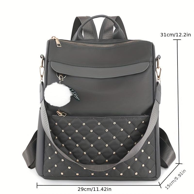 Waterproof Quilted Backpack Casual Nylon Travel Bag With Plush Pendant