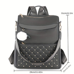 Waterproof Quilted Backpack Casual Nylon Travel Bag With Plush Pendant
