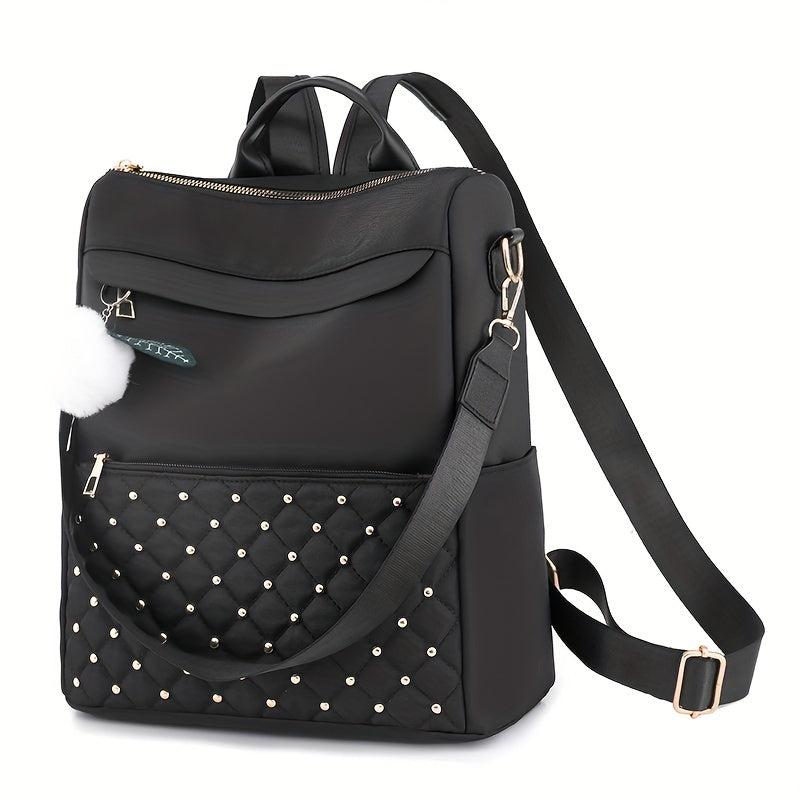 Waterproof Quilted Backpack Casual Nylon Travel Bag With Plush Pendant