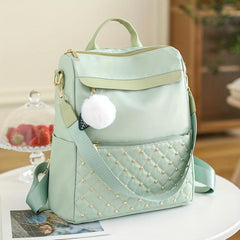 Waterproof Quilted Backpack Casual Nylon Travel Bag With Plush Pendant