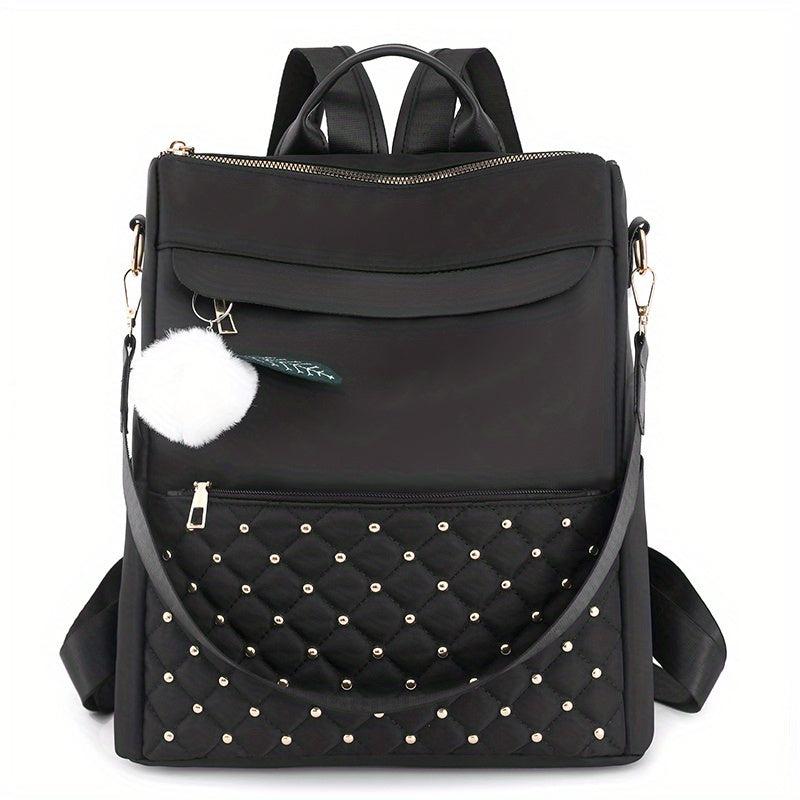 Waterproof Quilted Backpack Casual Nylon Travel Bag With Plush Pendant