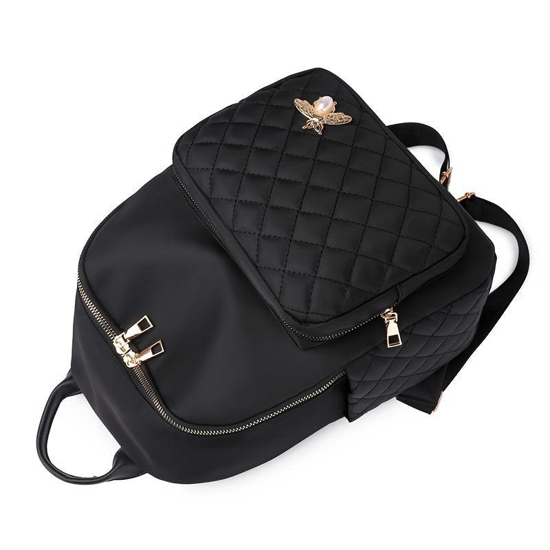 Nylon Quilted Backpack Women's Zipper Shoulder Bag Adjustable Strap