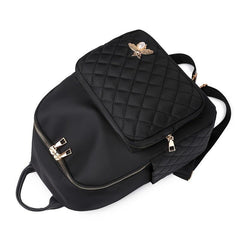 Nylon Quilted Backpack Women's Zipper Shoulder Bag Adjustable Strap