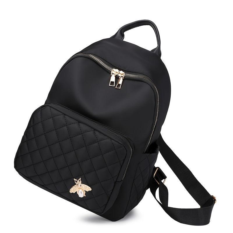 Nylon Quilted Backpack Women's Zipper Shoulder Bag Adjustable Strap