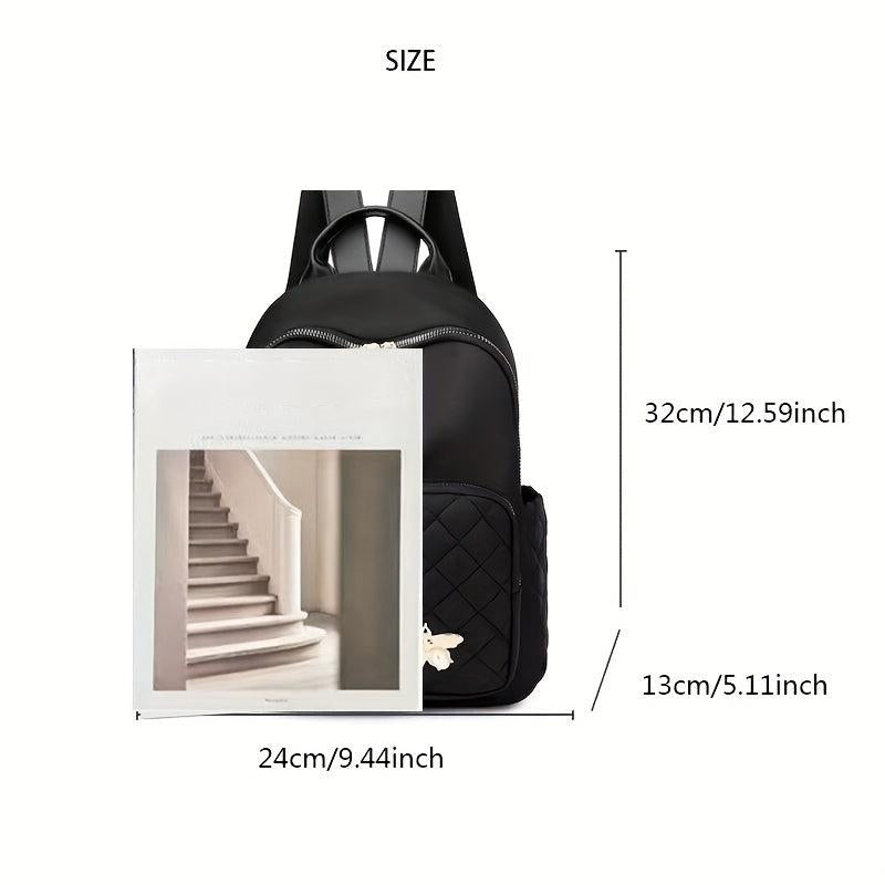 Nylon Quilted Backpack Women's Zipper Shoulder Bag Adjustable Strap