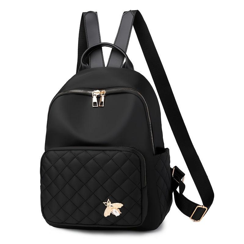 Nylon Quilted Backpack Women's Zipper Shoulder Bag Adjustable Strap