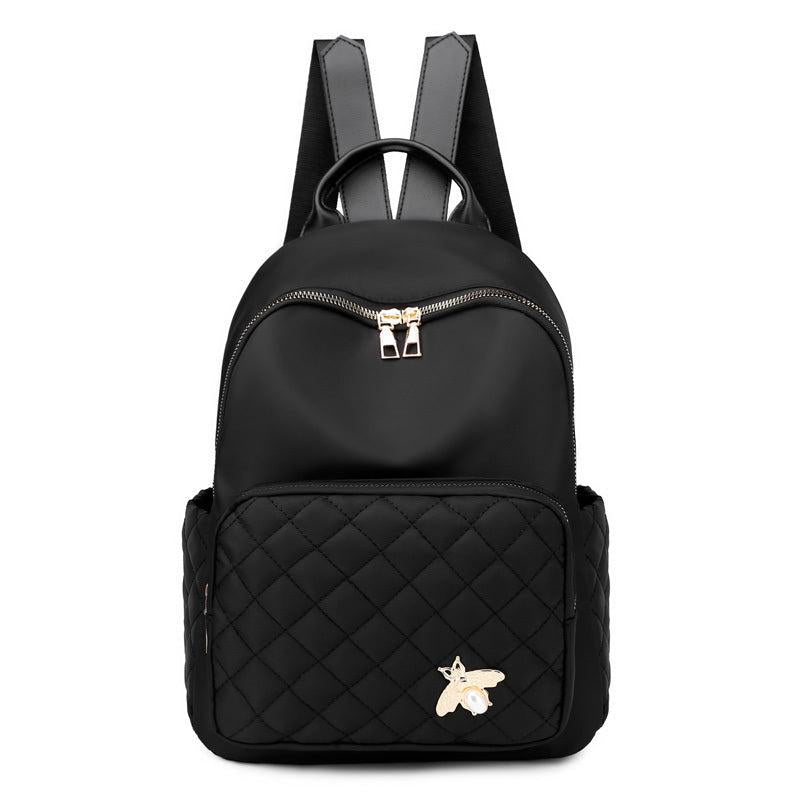 Nylon Quilted Backpack Women's Zipper Shoulder Bag Adjustable Strap