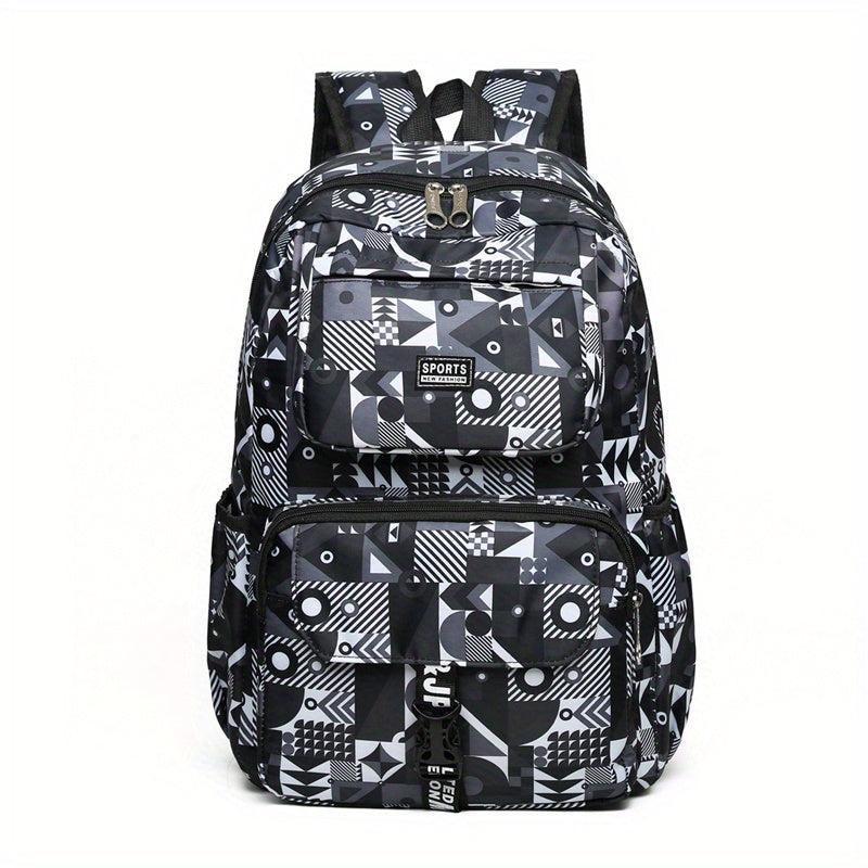 Geometric Print Preppy Backpack Large Capacity Back To School Bag