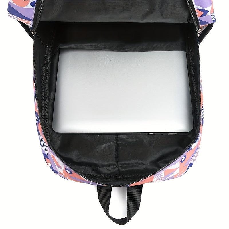 Geometric Print Preppy Backpack Large Capacity Back To School Bag