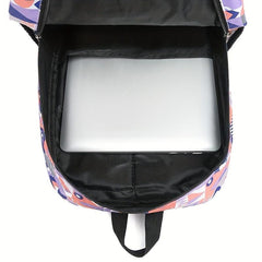 Geometric Print Preppy Backpack Large Capacity Back To School Bag