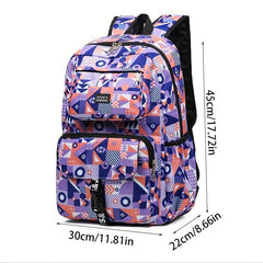 Geometric Print Preppy Backpack Large Capacity Back To School Bag