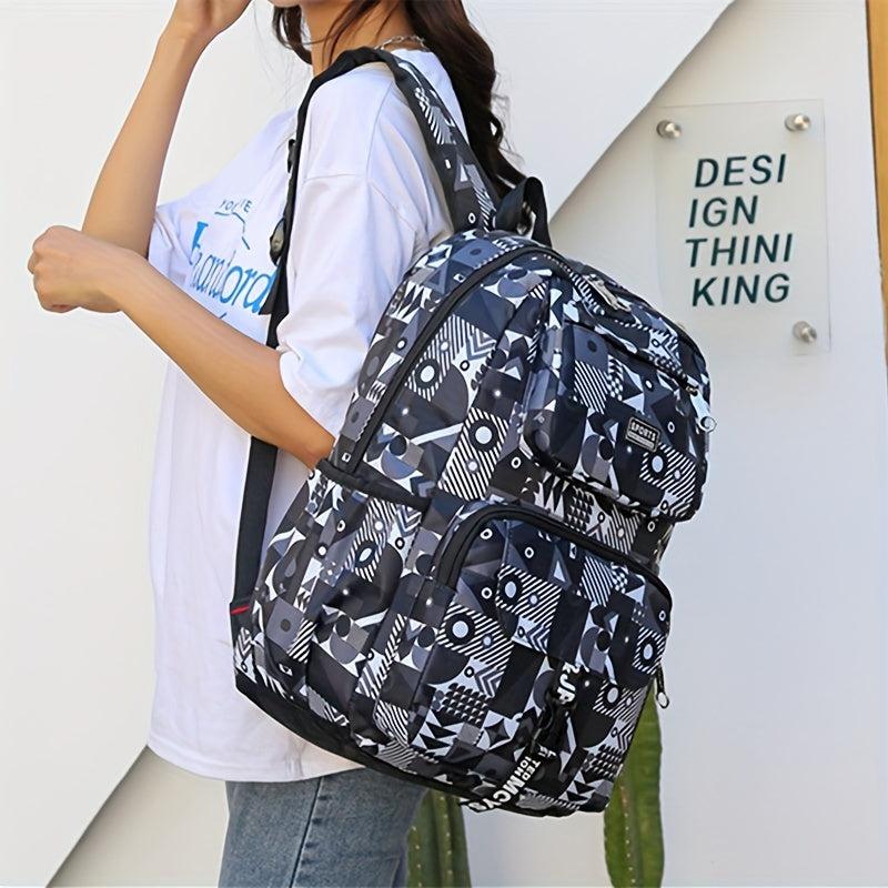 Geometric Print Preppy Backpack Large Capacity Back To School Bag