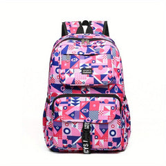 Geometric Print Preppy Backpack Large Capacity Back To School Bag