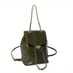 Vintage Mini Backpack Women PU Leather Chain Strap Daypack