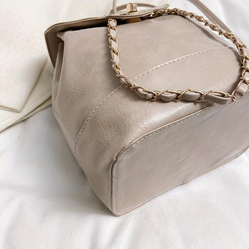 Vintage Mini Backpack Women PU Leather Chain Strap Daypack