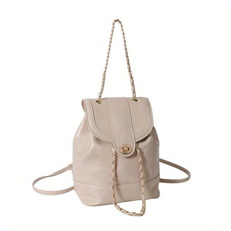 Vintage Mini Backpack Women PU Leather Chain Strap Daypack