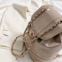 Vintage Mini Backpack Women PU Leather Chain Strap Daypack
