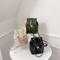Vintage Mini Backpack Women PU Leather Chain Strap Daypack