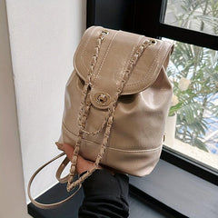 Vintage Mini Backpack Women PU Leather Chain Strap Daypack
