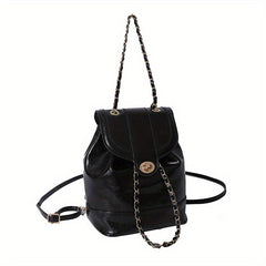 Vintage Mini Backpack Women PU Leather Chain Strap Daypack