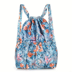 Flower Pattern Drawstring Backpack Lightweight Daypack