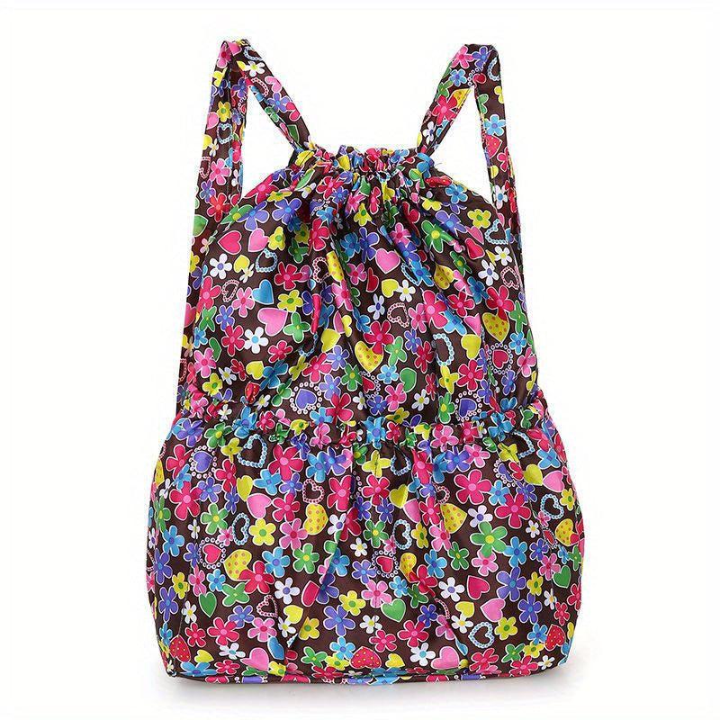 Flower Pattern Drawstring Backpack Lightweight Daypack